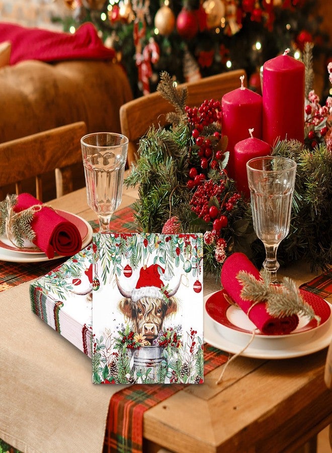 Whaline 80Pcs Christmas Luncheon Napkins Highland Cow Paper Napkin Disposable Dinner Hand Napkin for Holiday Party Supplies Decor - Image 5